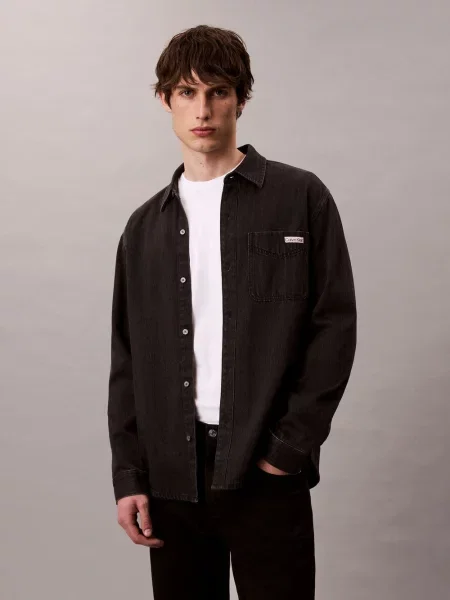Calvin Klein Jeans koszula dżinsowa Mężczyźni Regular Fit jednolity M czarny