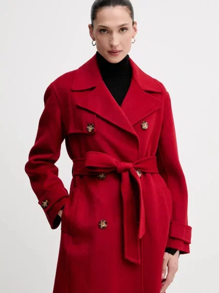 Шерстяное пальто Pedro Del Hierro красное
