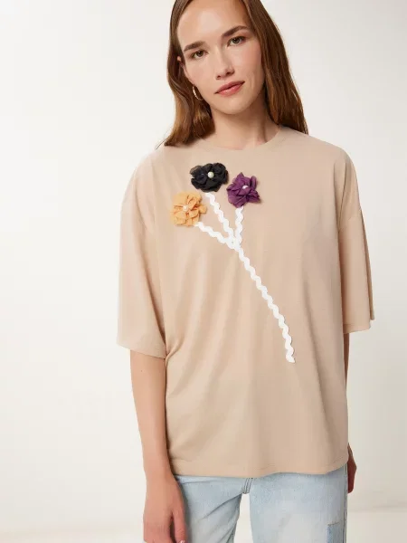 Happiness İstanbul Tricou maro mokka / lila / portocaliu alb