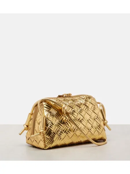Geanta de piele Bottega Veneta Handle din piele auriu