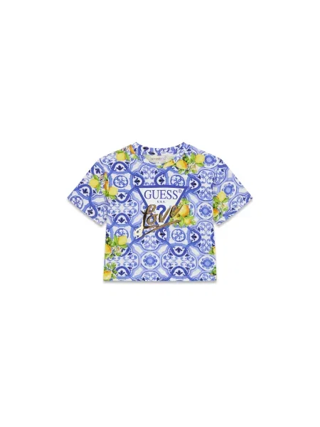 Guess T-shirt Plava Relaxed Fit bijela