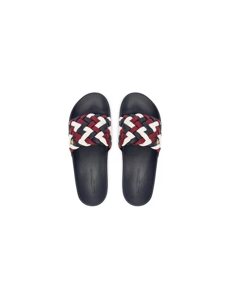 TOMMY HILFIGER Nizki natikači temno modra / temno rdeča bela