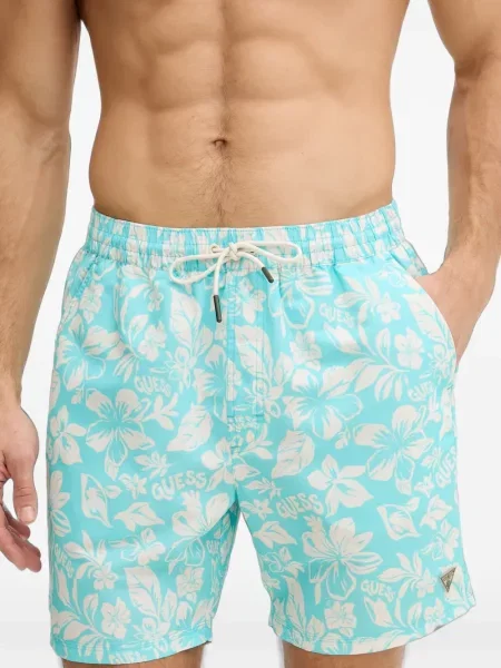 Slip de baie Guess cu model floral cu imagine cu cordon albastru