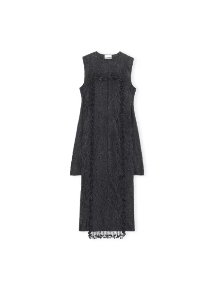 Sukienka bez rękawów Ganni z frędzli bez rękawów czarna