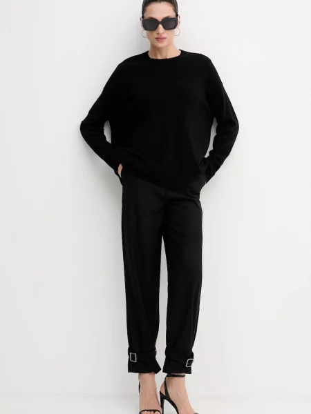 Штани з домішкою вовни Sisley прямі висока посадка чорний