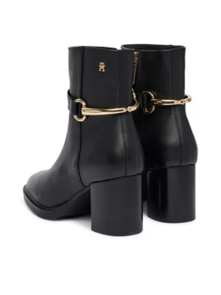 Tommy Hilfiger Škornji TH Stud Heel Riding Ankle Boot črna