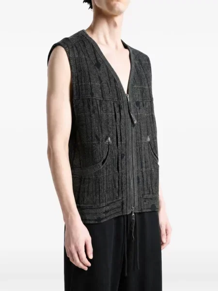Vestă Ziggy Chen cu model herringbone gri