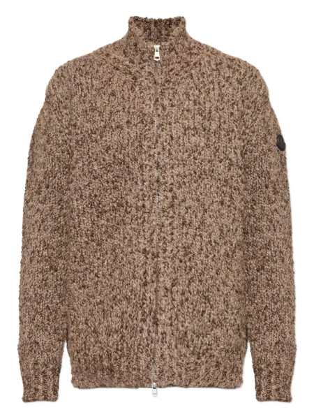 Kožený kardigan Moncler hnědý