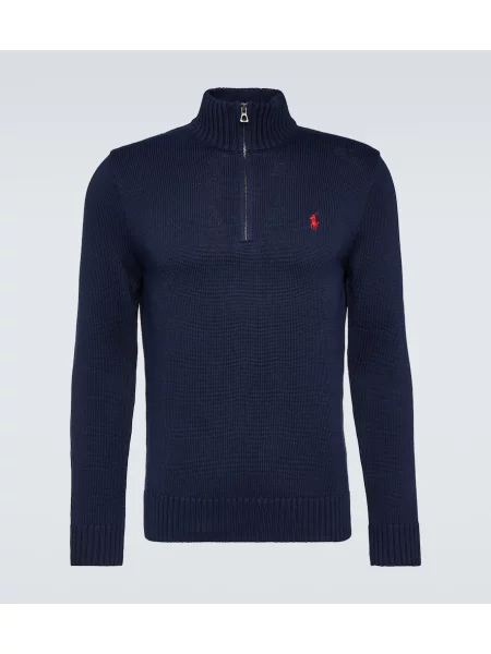 Pulover Polo Ralph Lauren de jumătate de fermoar albastru