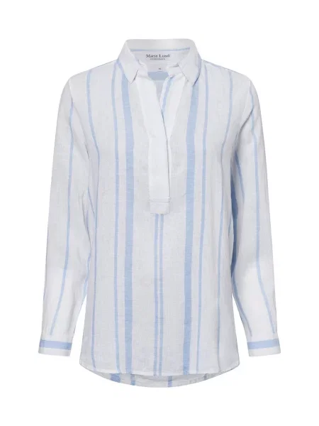 Marie Lund bluzka tunika z zawartością lnu Kobiety biały|niebieski w 36 biała