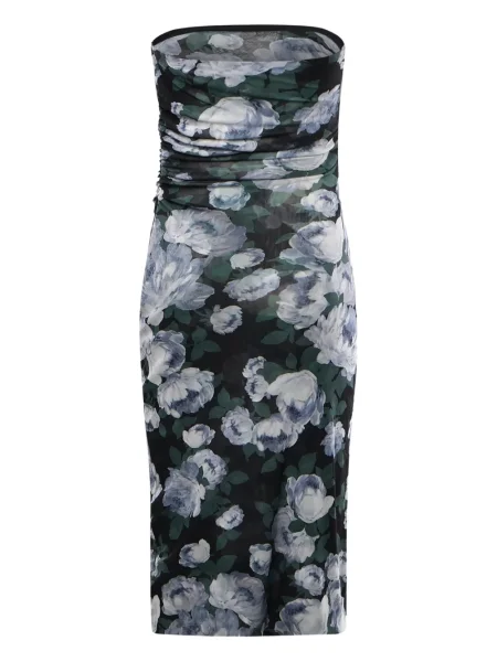 Gėlėta midi suknelė Stella Mccartney iki kelių be petnešėlių juoda