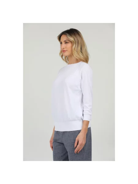 Sweter Alpha Studio z okrągłym dekoltem biały