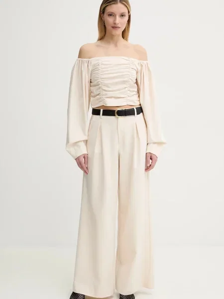 Блузка з домішкою вовни Gestuz однотонна бежевий