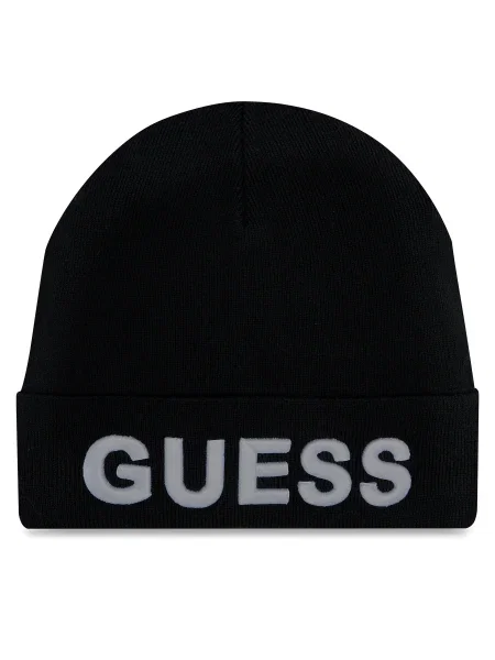 Шапка с вълна Guess с фина плетка черно
