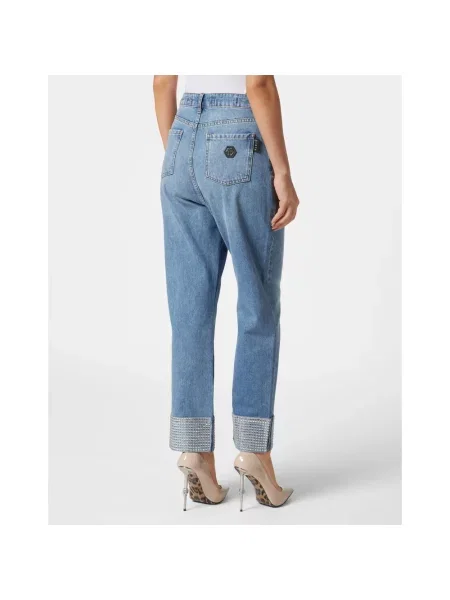 Szerokie jeansy Philipp Plein w serca niebieskie