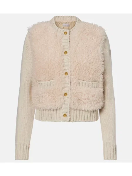 Kardigan Moncler wełniany teddy beżowy