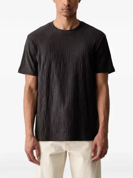 Scurt tricou Armani Exchange din jacard cu autograf negru