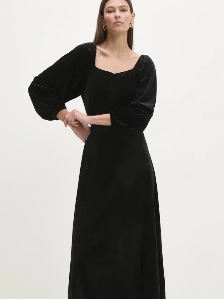 Answear Lab sukienka welurowa midi rozkloszowana czarny