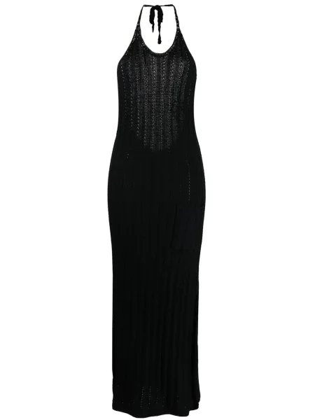 Rochie midi Ganni tricotate până la genunchi cu gât halter negru