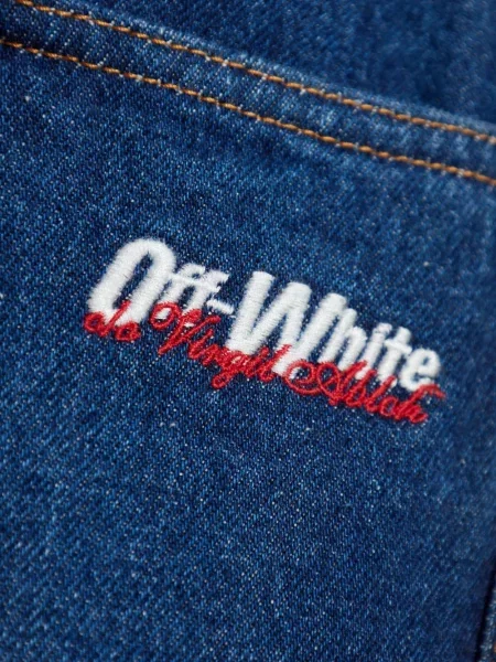 Blugi Off-white cu broderie alb