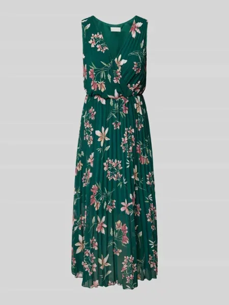 Sukienka midi z plisami i dekoltem w serek Apricot zielona