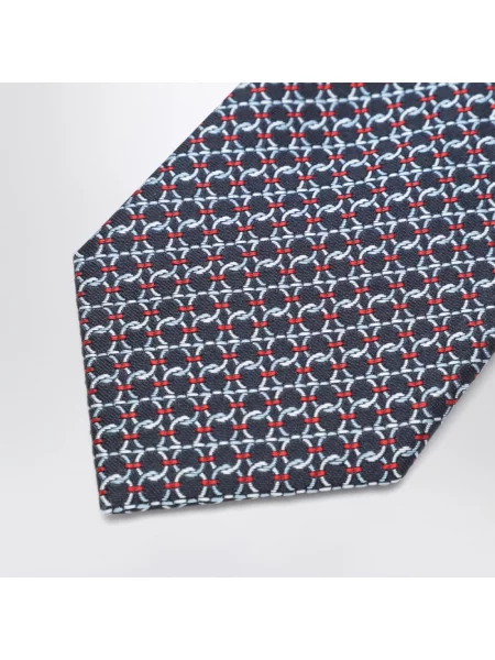 Krawat Ferragamo w geometryczne wzory żakardowy niebieski