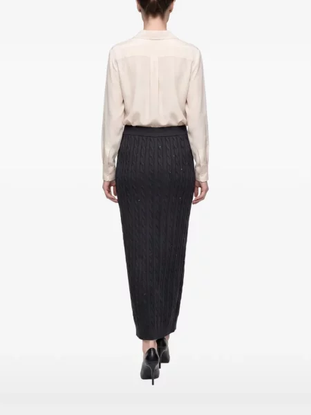 Fusta maxi Brunello Cucinelli cu paiete tricotate negru