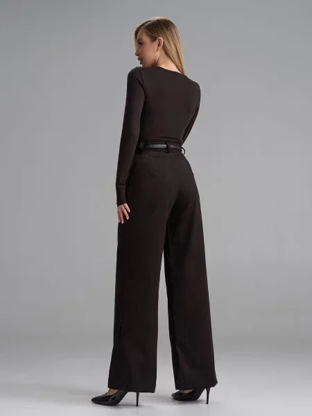 Штани палаццо ISSA Plus темно-коричневий вельвет коричневі
