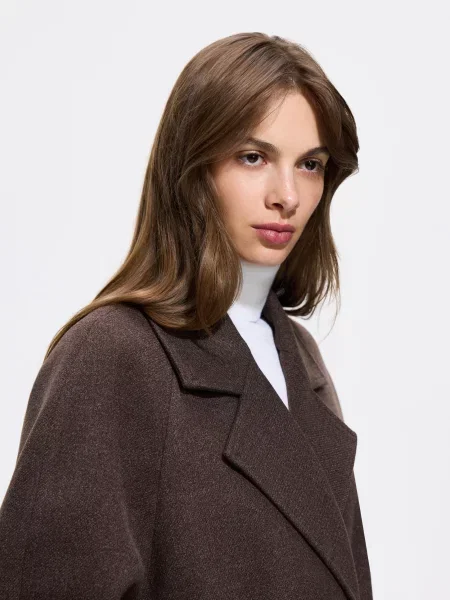 Reserved Двобортне пальто oversize темно коричневий
