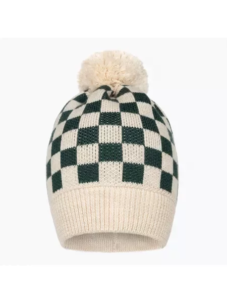 Czapka zimowa dziecięca KID STORY Merino green chessboard beżowa
