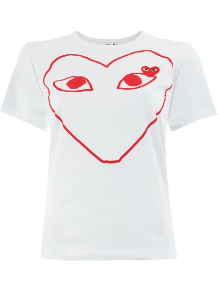 Tricou Comme Des Garcons Play cu imagine cu motiv cu inimi alb