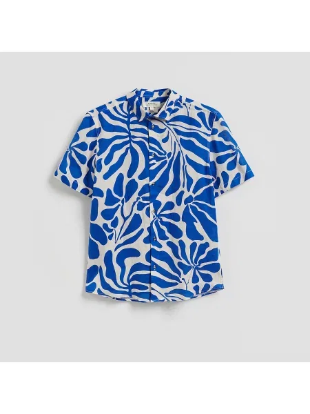 Reserved Lněná košile regular fit modrá
