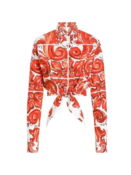 Cămașă Dolce & Gabbana cu imagine din poplin roșu