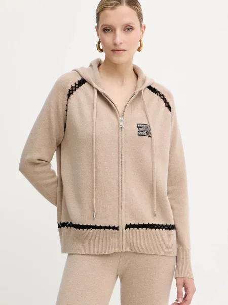 Ermanno Scervino bluză din lână cu glugă cu imprimeu bej