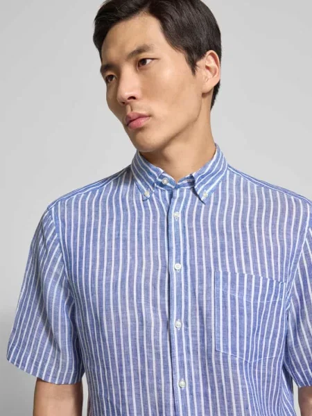 Koszula casual z lnu krój regular fit Christian Berg Men niebieska