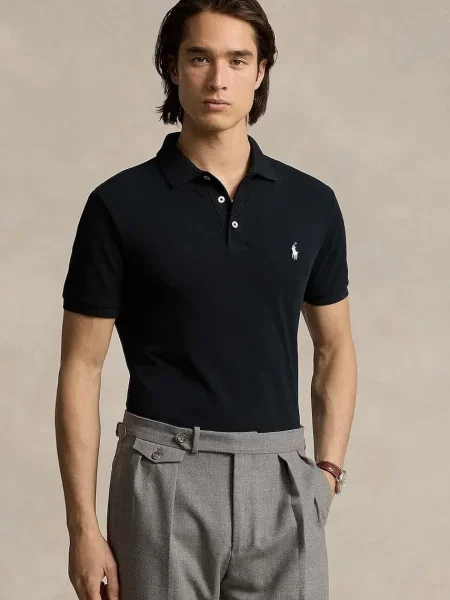 Тениска с яка Polo Ralph Lauren бордо с изчистен дизайн черно