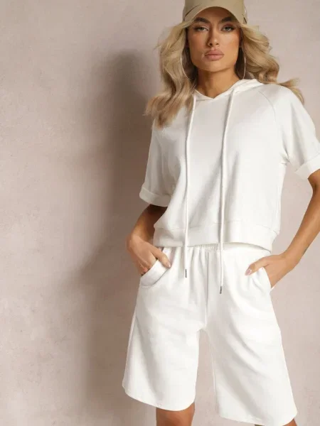 Set Trening Hanorac cu Glugă cu Mânecă Scurtă și Pantaloni Scurți Choana alb