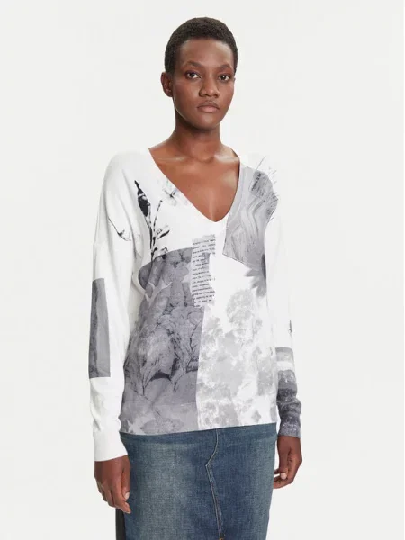 Desigual Pulover / antracit / bijela siva