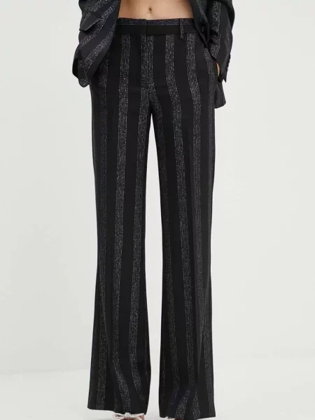 Вълнен панталон MSGM със стандартна кройка с висока талия черно