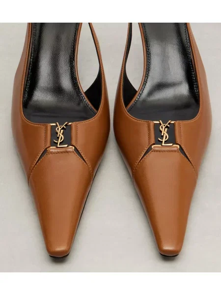Pantofi cu toc Saint Laurent din piele slingback bej