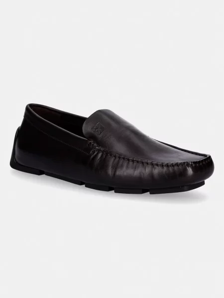 Calvin Klein mocasini pentru bărbați din piele DRIVER PENNY EMBL LTH maro