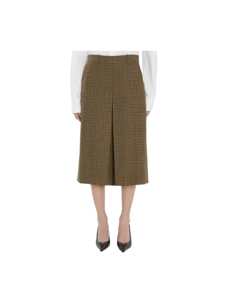 Spódnica-szorty Saint Laurent wełniane w kratę brązowe