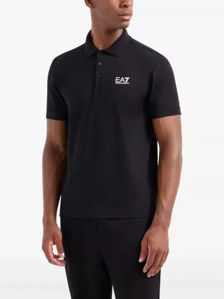 Поло тениска Ea7 Emporio Armani с автограф черно