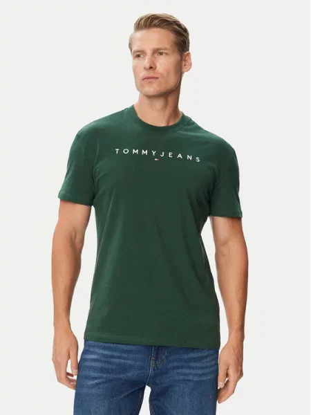 Tommy Jeans T-Shirt Linear Logo ciemny zielony