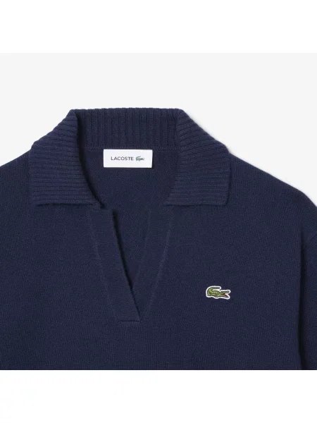 Lacoste Kaszmirowy Sweter Z Kołnierzykiem Polo 3D granatowa