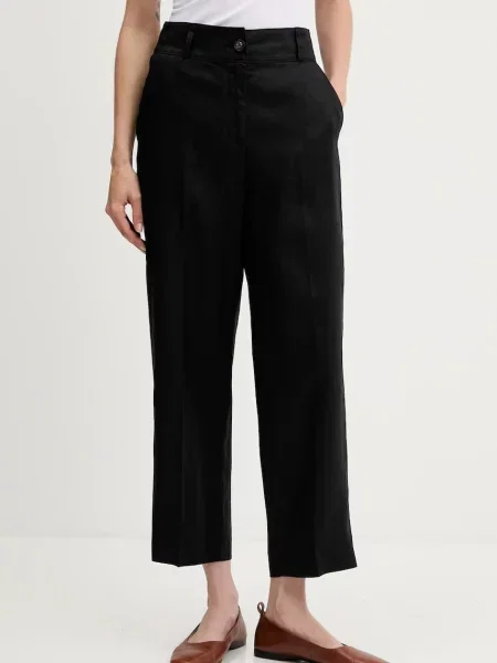 United Colors of Benetton pantaloni din in drept high waist negru
