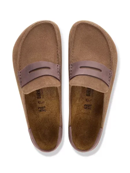 Birkenstock чехли сабо от велур Naples Wrapped double stitch Mixed Leather кафяво