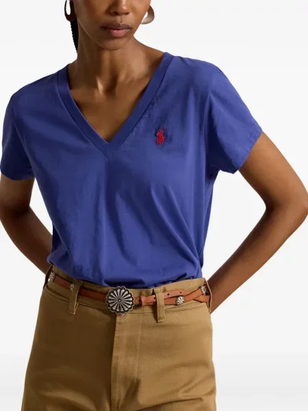 Pletena klasična polo majica Polo Ralph Lauren s autogramom ljubičasta
