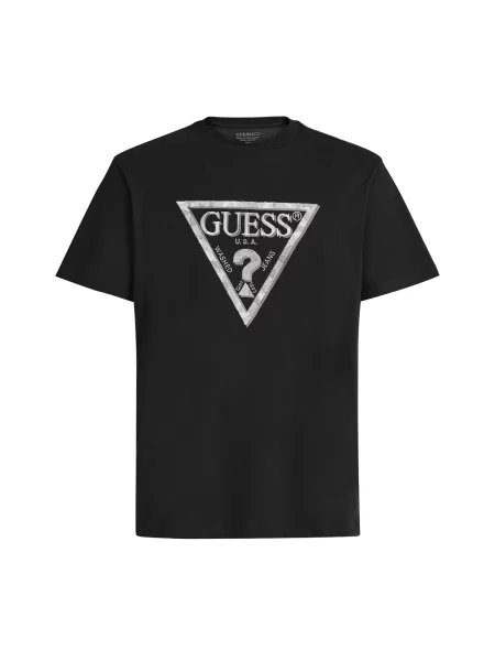 GUESS Tricou gri taupe / negru alb