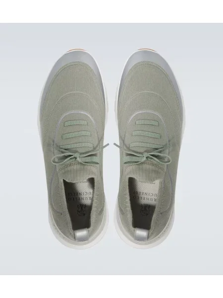 Sneakerși Brunello Cucinelli tricotate verde